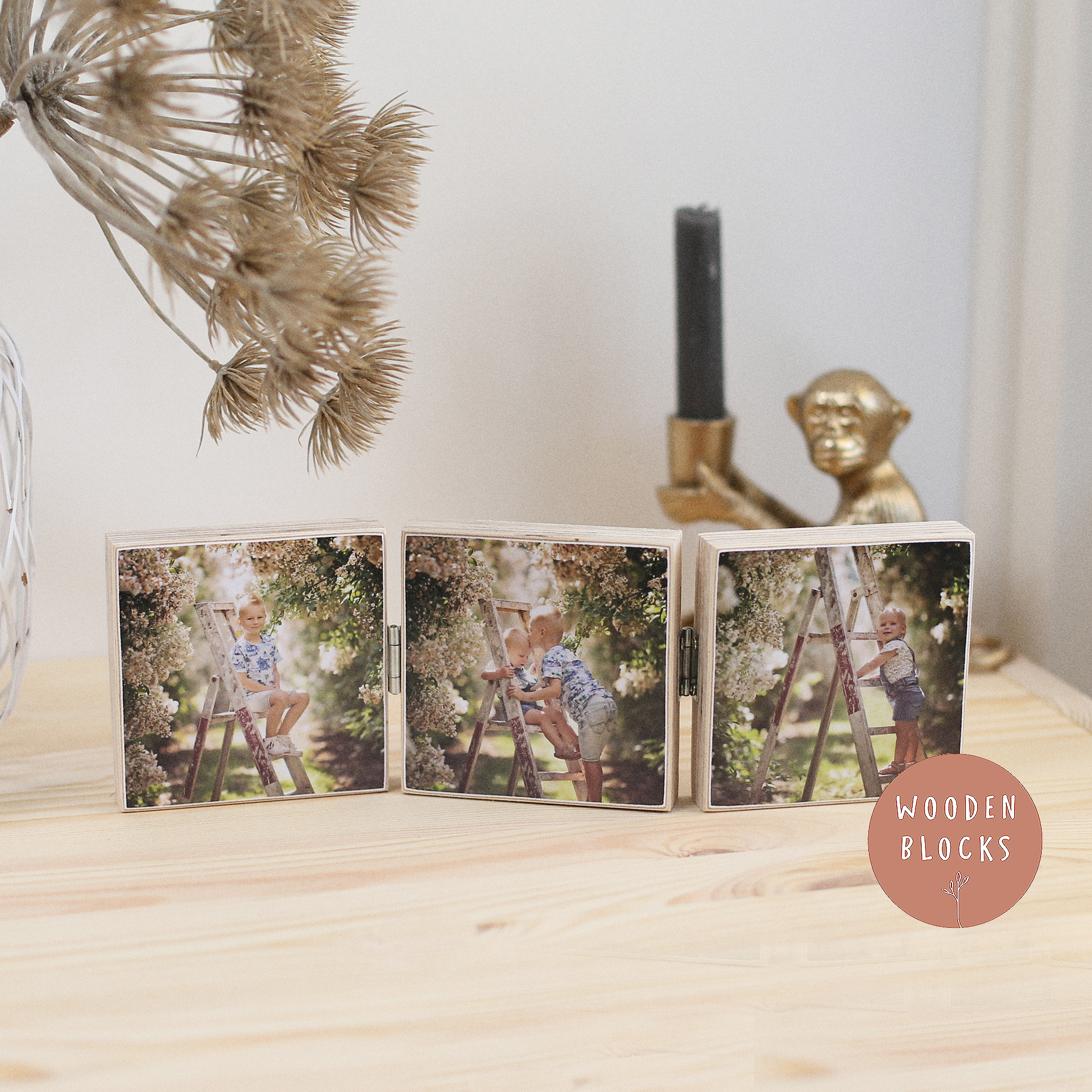 houten fotoluik met 3 foto's