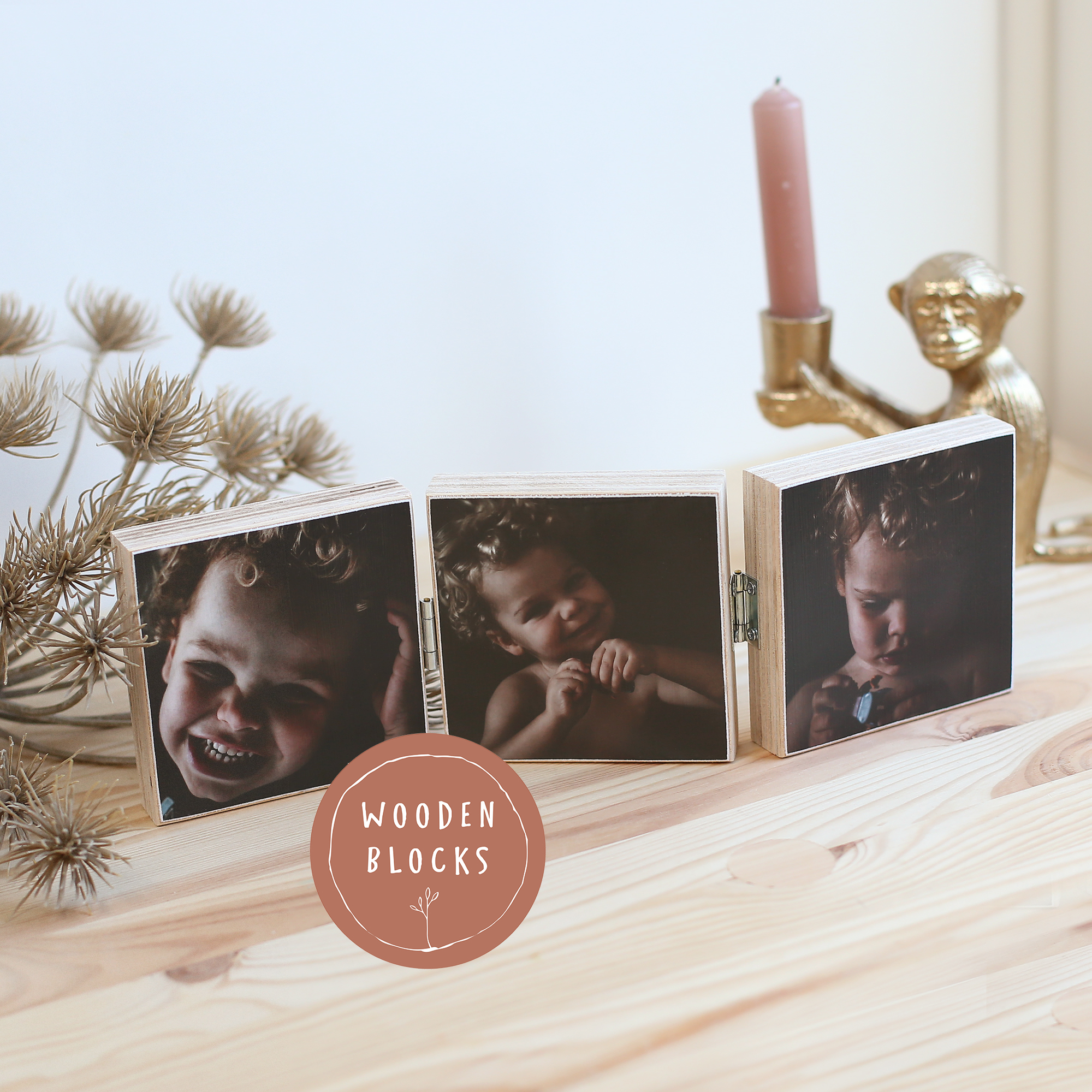 Houten fotoluik met 3 foto's