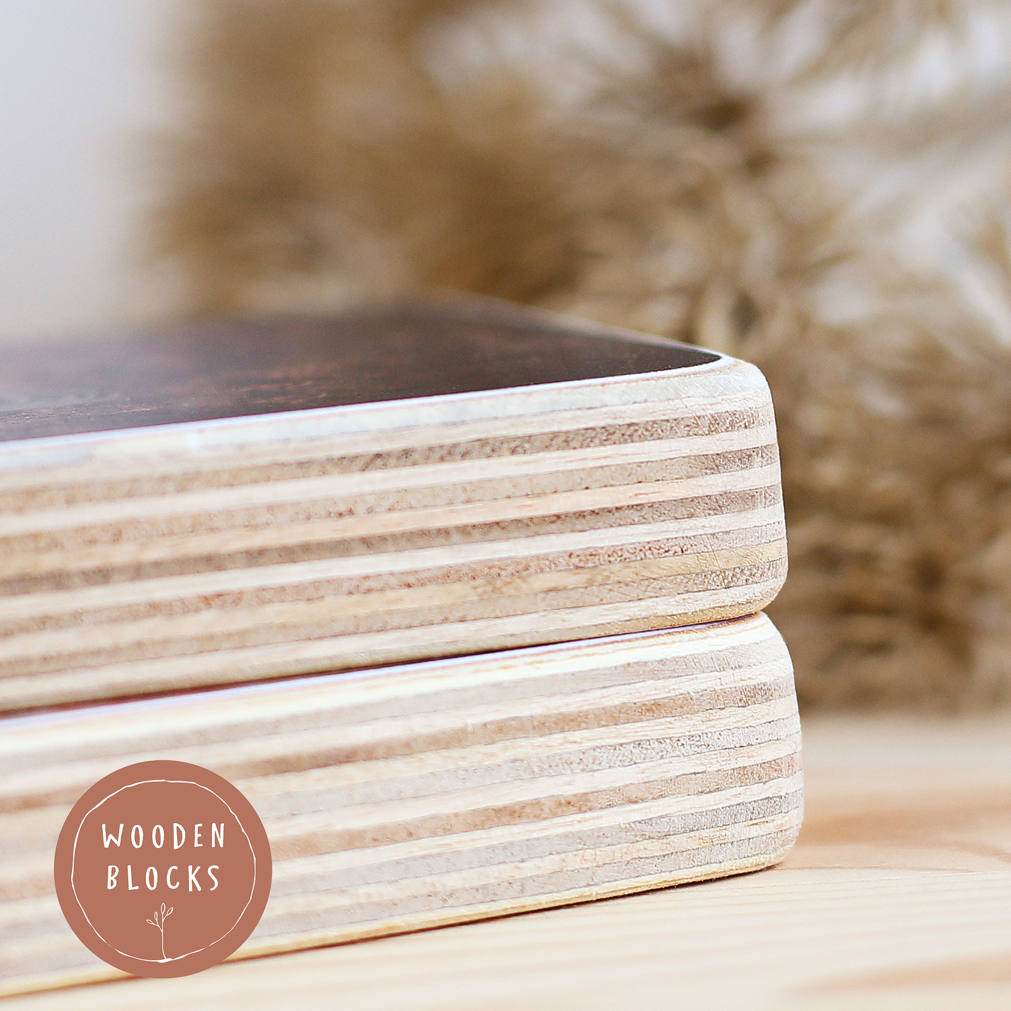 houten fotoblokken met afgeronde hoeken detail